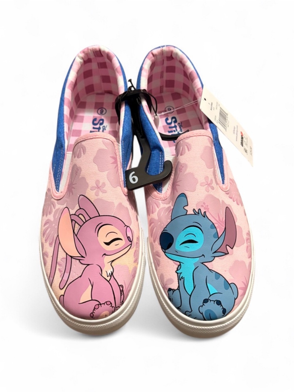 Slip-On Sneakers with Stitch & Angel Graphic - Pink/Blue